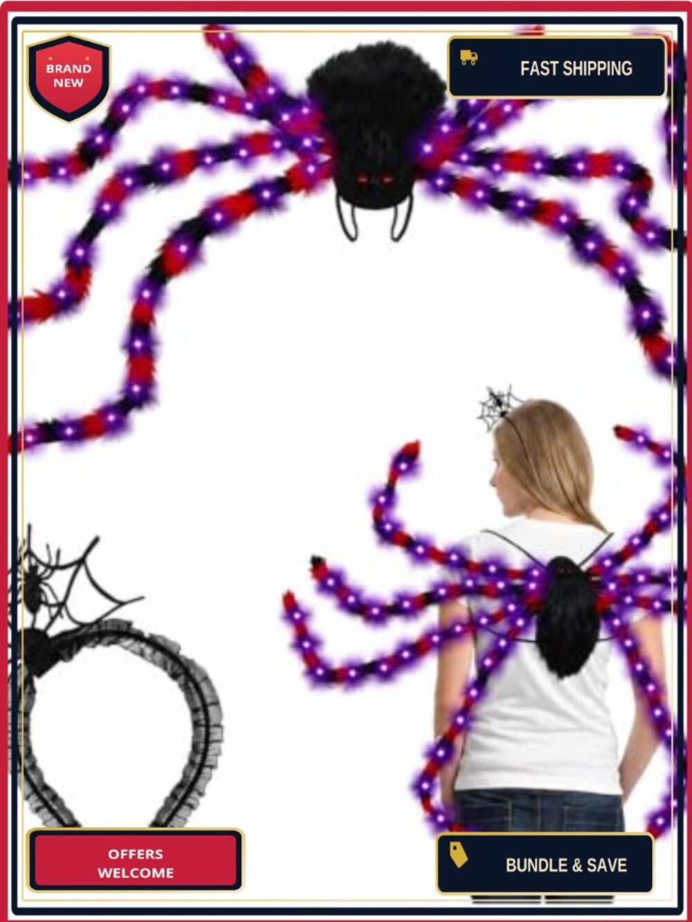 Spider Costume LED Plush Legs Headband Adult Halloween Party